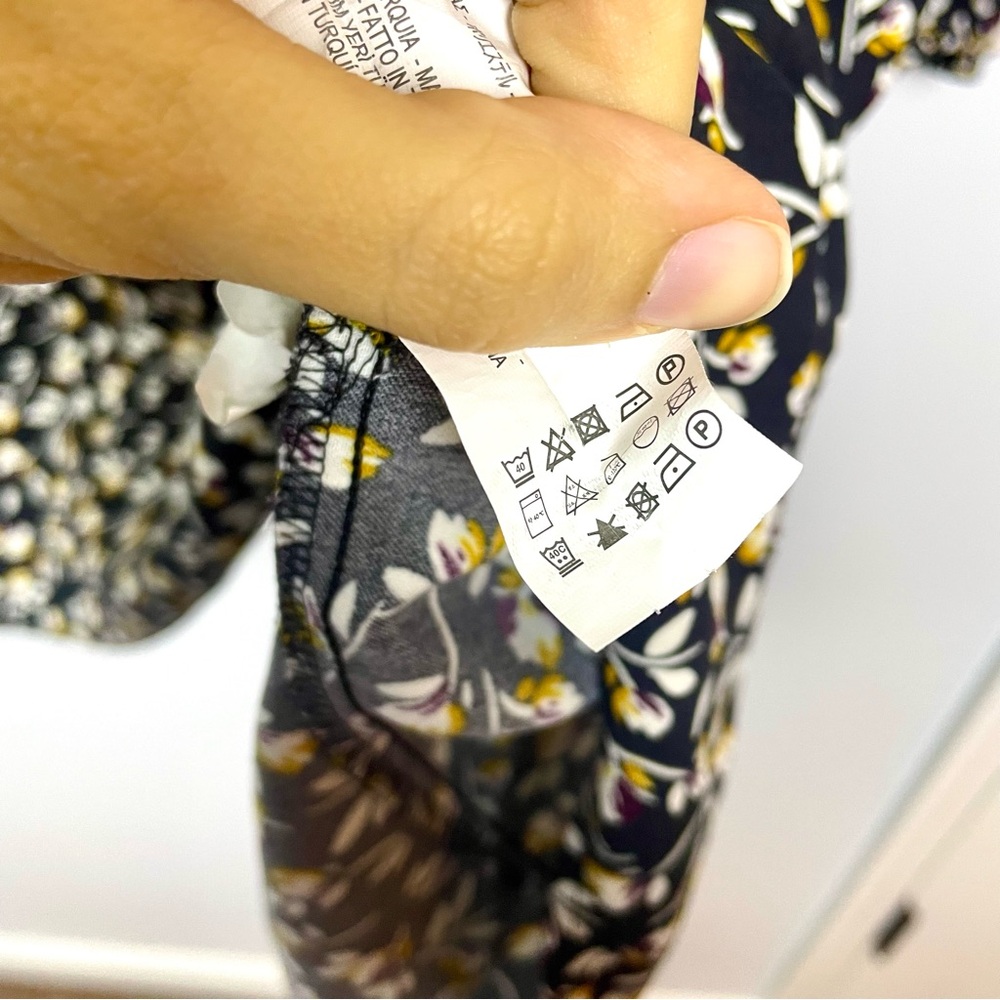 Zara Floral Babydoll Flowy Long Sleeve Mini Dress Black Women's Size Medium Boho - Picture 13 of 15